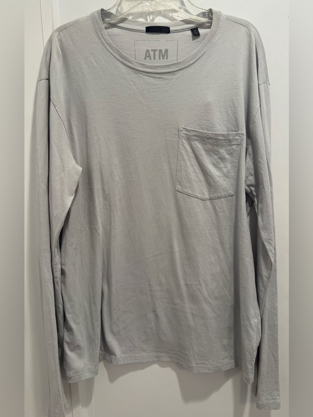 ATM men’s pocket long sleeve cotton shirt. Sz. S/P. Pale blue/grey. A+ Condition